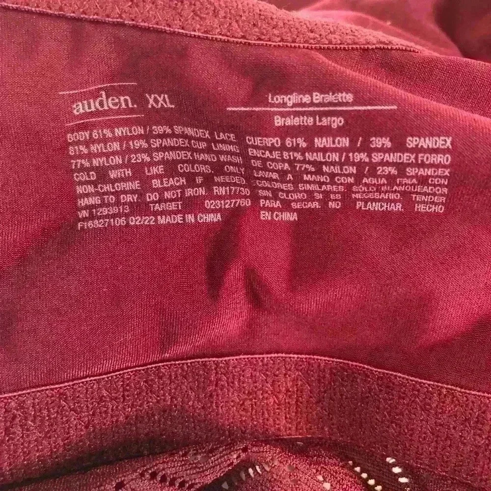 Auden Women’s Burgundy Bralette Size XXL Removable Pads Adjustable Straps NWT - Picture 6 of 6